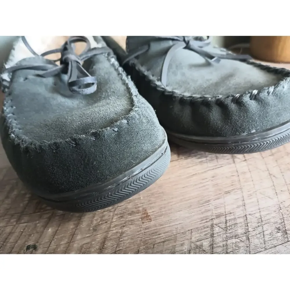 My Slippers Faux Fur Lined Leather Moccasins Mens 10 Cozy Cabin Dad Lounge